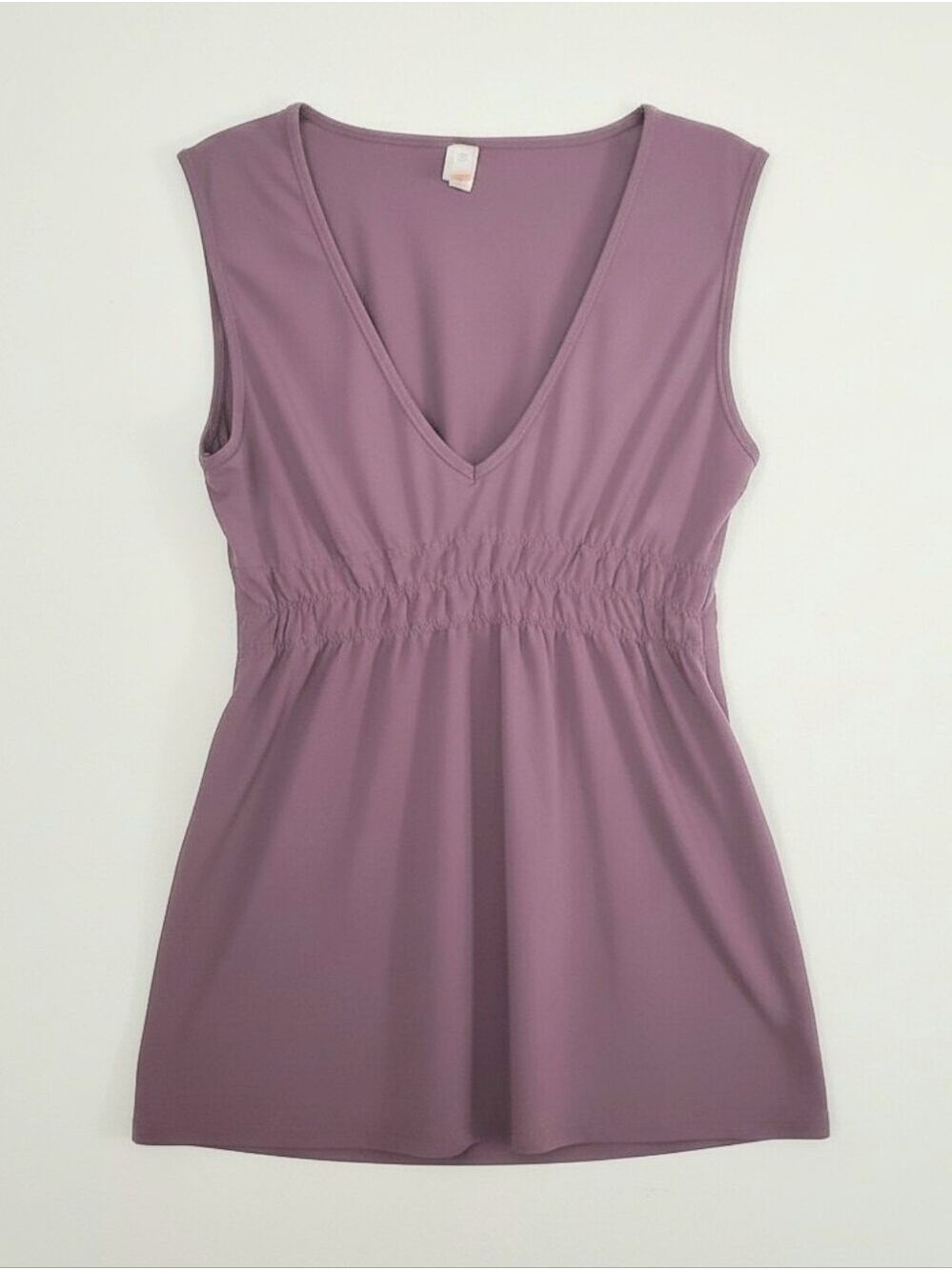 Lucy Sleeveless V-Neck Gathered Waist Tunic in Dusty Mauve Women's Size Medium